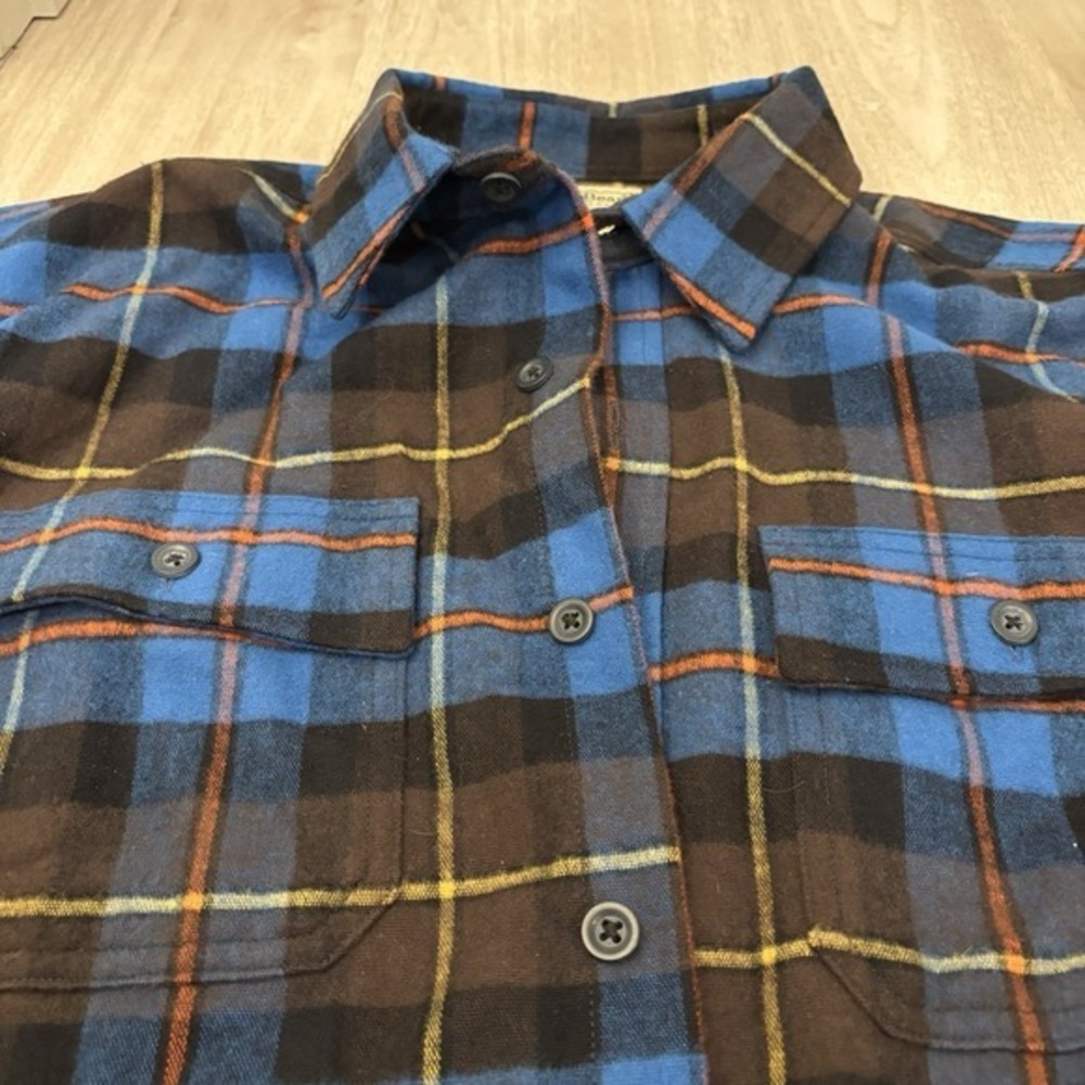 Vtg‎ LL Bean Flannel Shirt Mens L Blue Scotch Plaid Button Down Hiking Outdoor - Picture 5 of 11